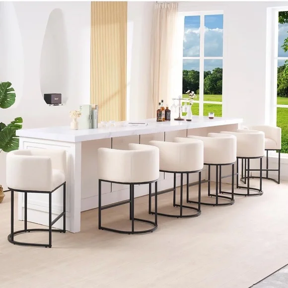 Elegant Cream Bar Stools with Black Frame - Picture 6 of 6